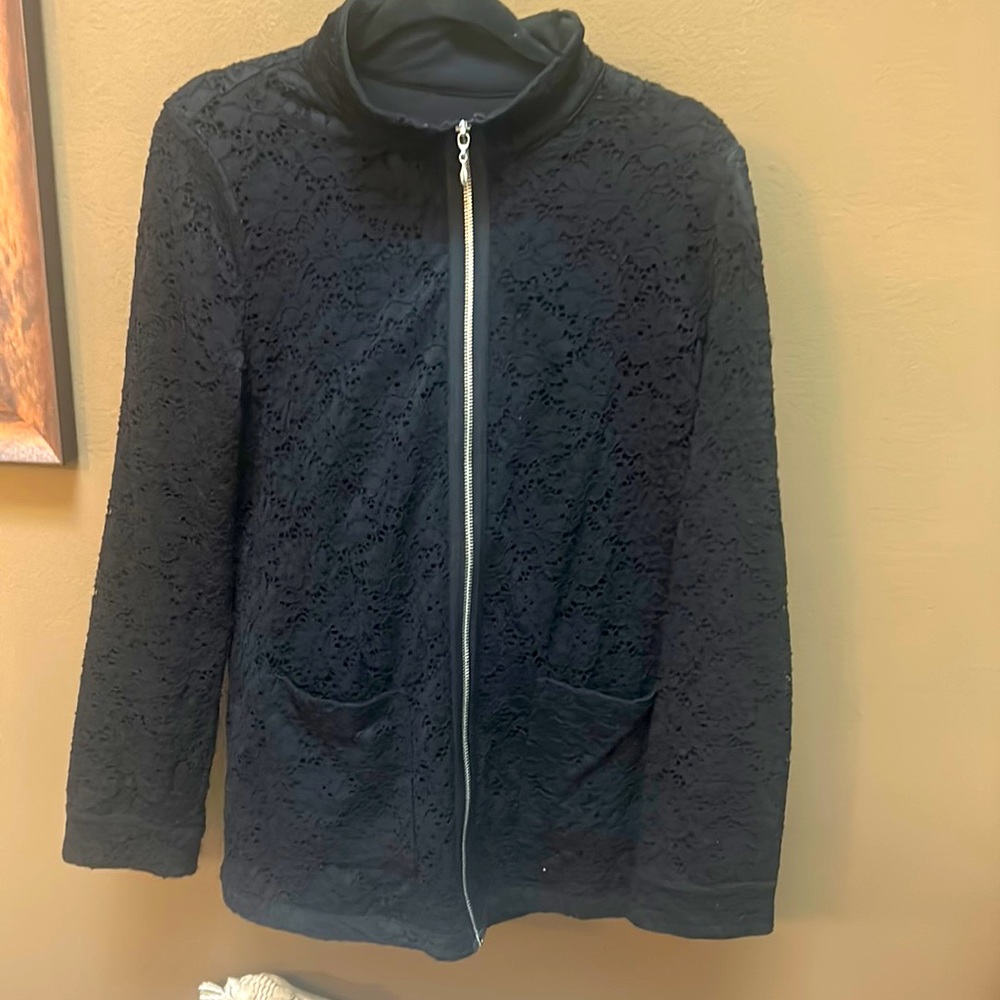 D& co black lace zip up jacket.